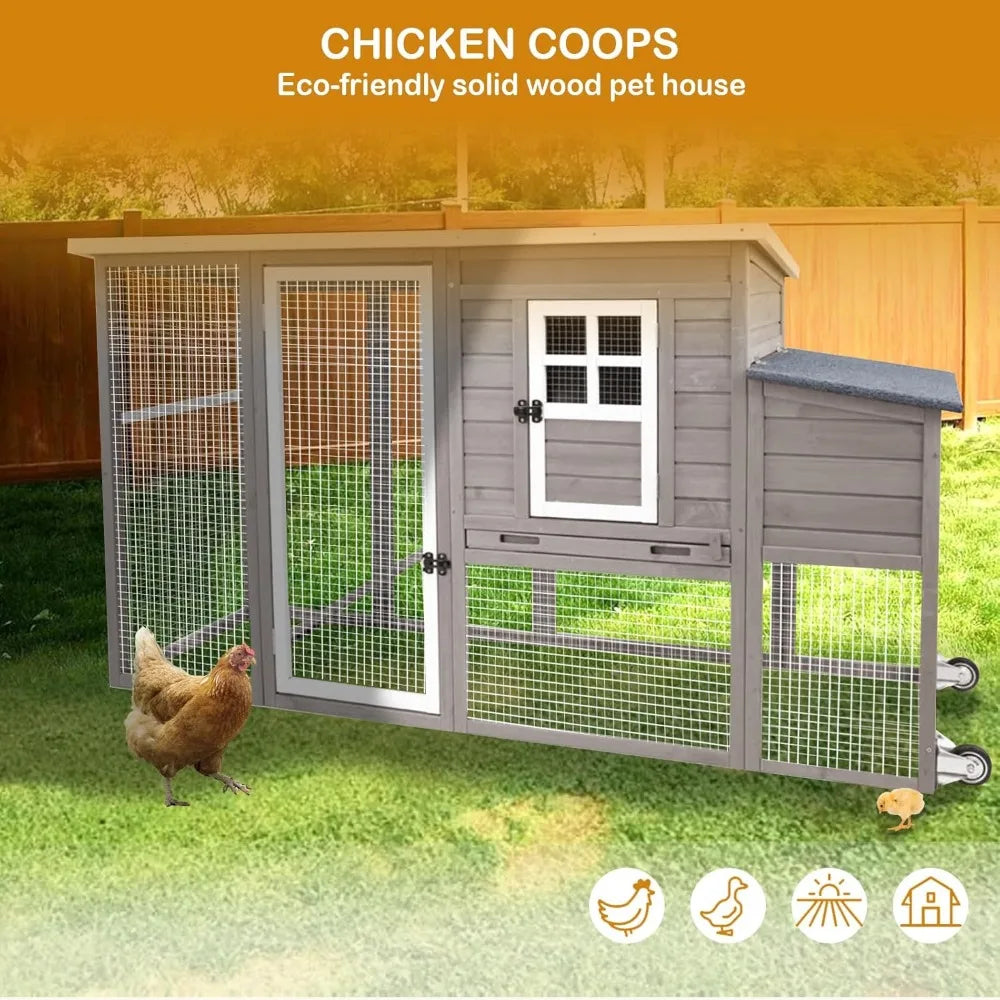Chicken Coop/Tractor, Solid Wood, Large Run, Nest Box