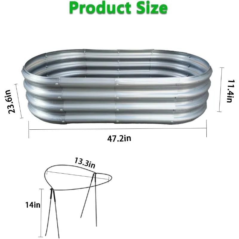 4x2x1 Ft. Galvanized Raised Garden Bed, with Metal Plant Stakes