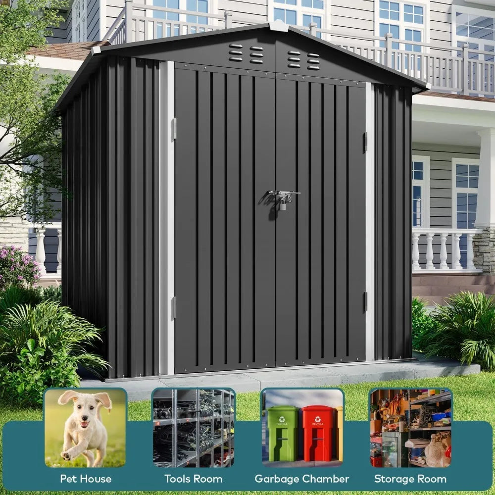 Outdoor Storage Shed 6 x 4 FT, Galvanized Metal, Double Lockable Doors