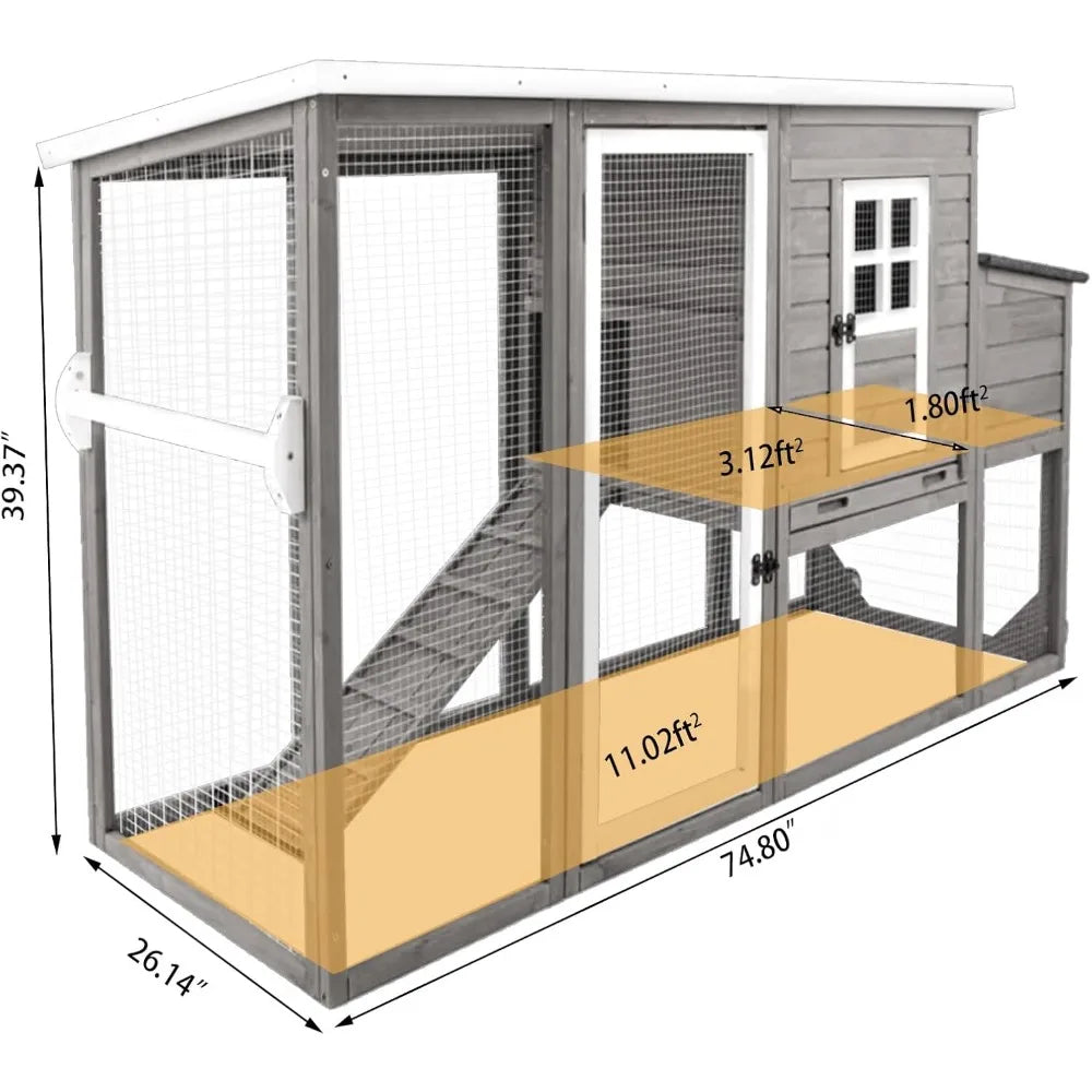 Chicken Coop/Tractor, Solid Wood, Large Run, Nest Box