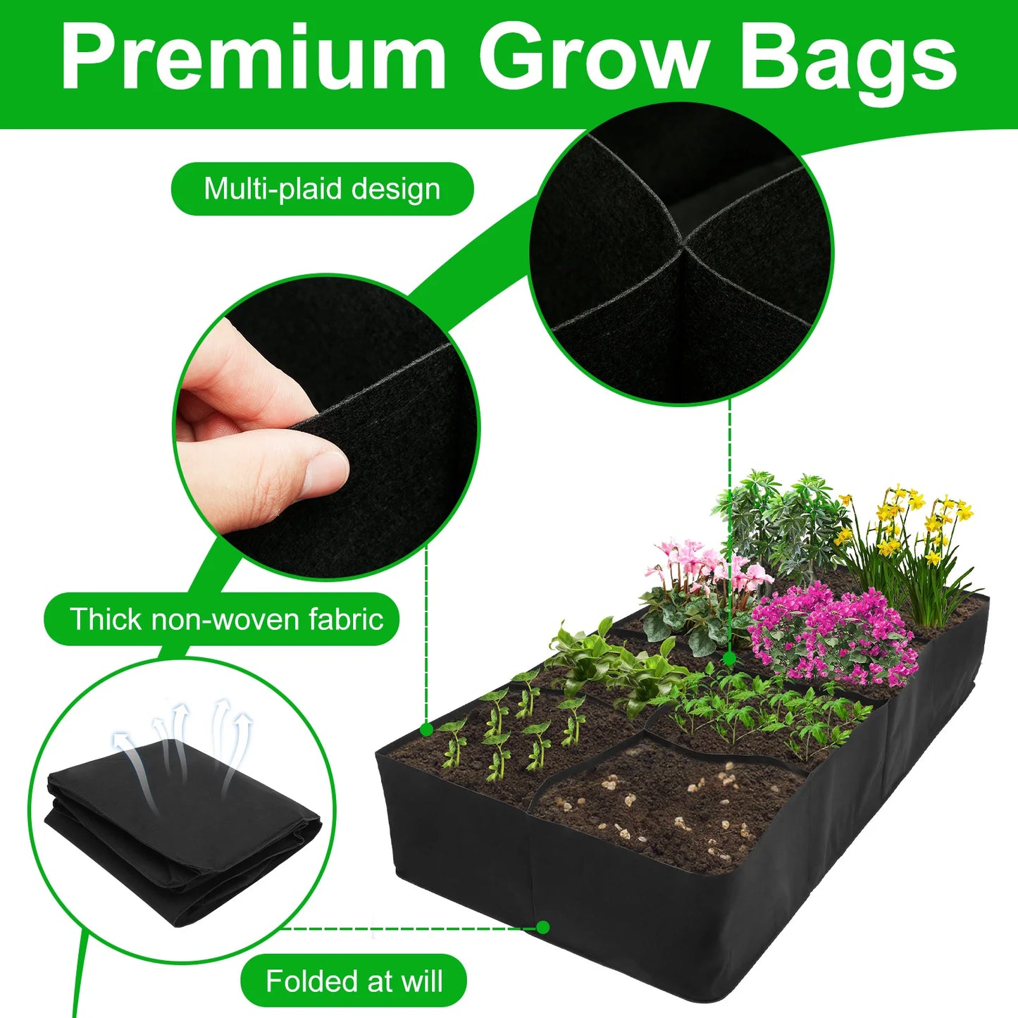8 Grid Garden Planting Bags, Raised Bed, Portable, Reusable