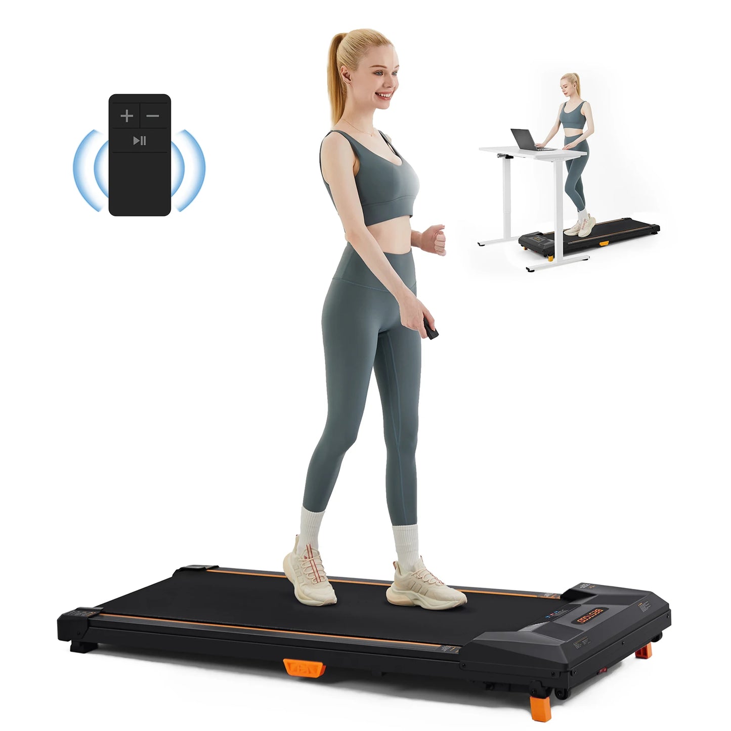 330 Lb. Cap. Treadmill, Under Desk, 5% Incline, 2.5 HP, Portable