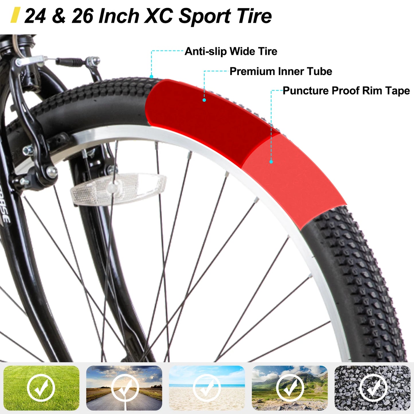 24 " or 26" 21-Speed Mountain Bike for Men or Women