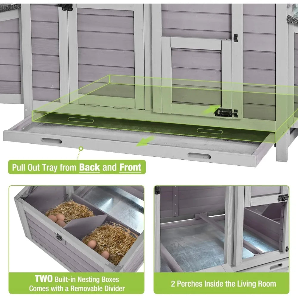 Chicken Coop Outdoor Hen House Wooden Poultry Cage with 2 Perches,2 Sides Large Nesting Boxes
