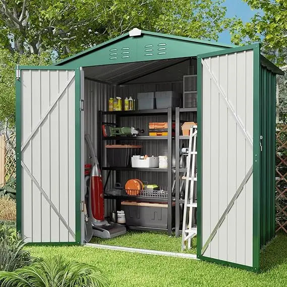 Outdoor Storage Shed 6 x 4 FT, Galvanized Metal, Double Lockable Doors