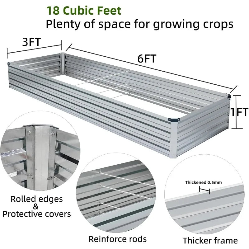 Set of two 6x3x1 ft. Galvanized Raised Garden Beds