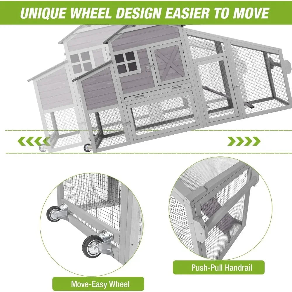 Chicken Coop/Tractor, Large Nesting Box, Easy to Move