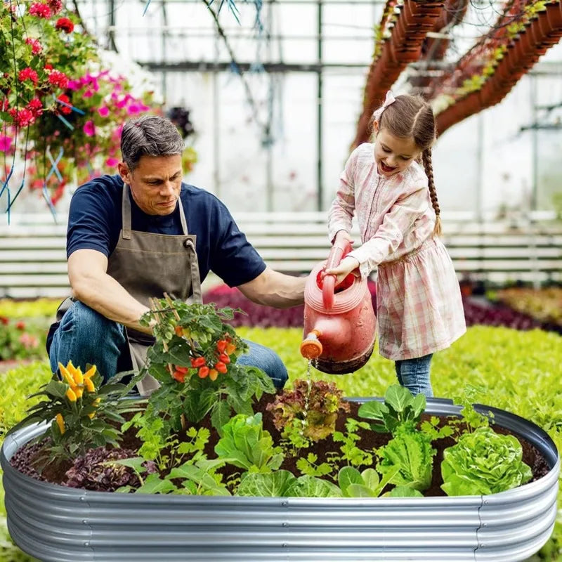 4x2x1 Ft. Galvanized Raised Garden Bed, with Metal Plant Stakes