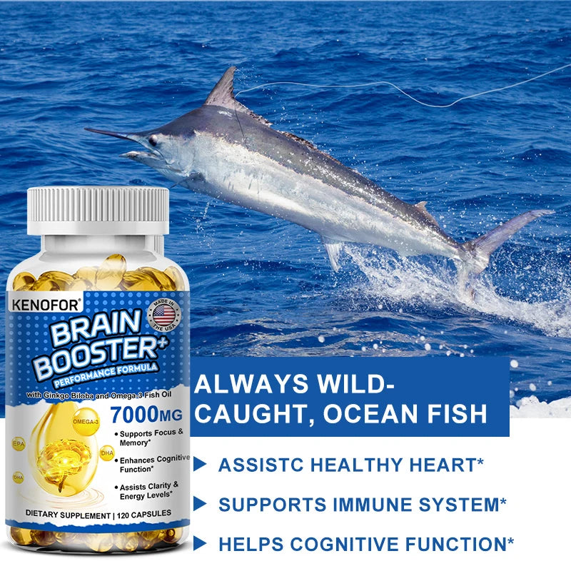 Brain Booster, Omega 3 Fish Oil, Ginkgo Biloba