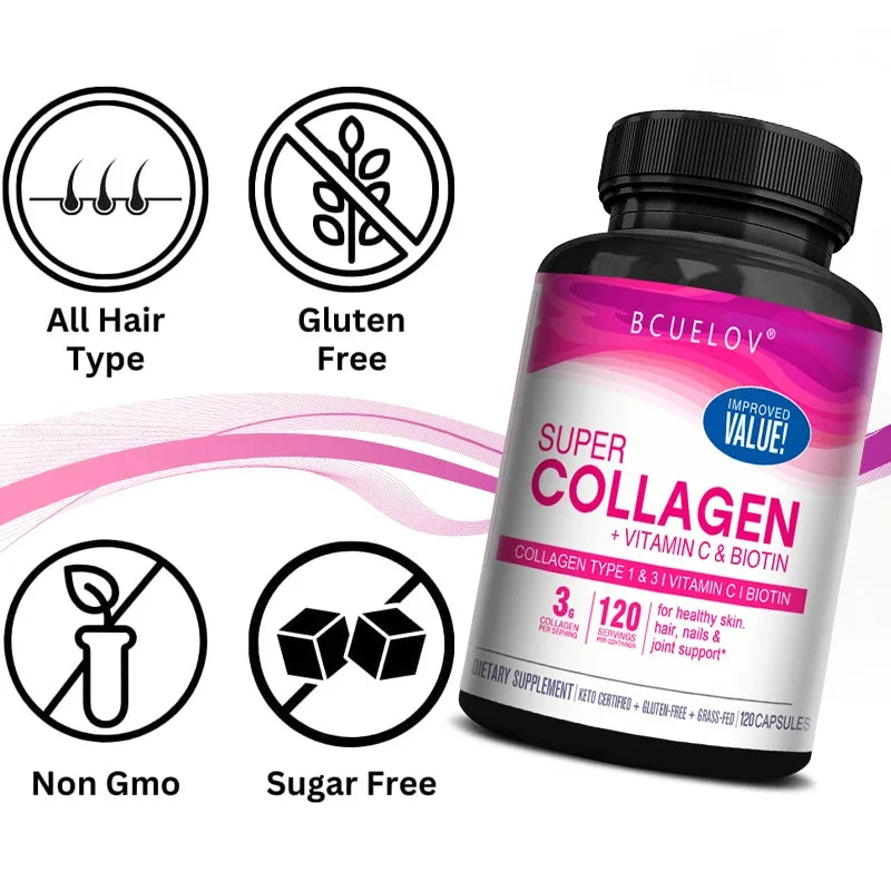 Collagen. Vitamin C, Biotin, Anti-Aging Support