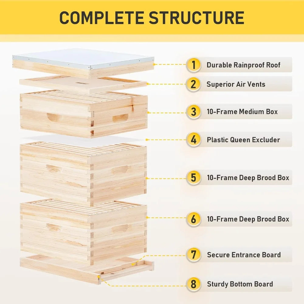 Bee Hive Starter Kit, 10 Medium, 20 Deep Frames