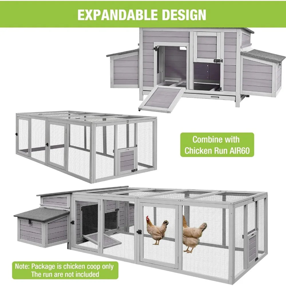Chicken Coop Outdoor Hen House Wooden Poultry Cage with 2 Perches,2 Sides Large Nesting Boxes