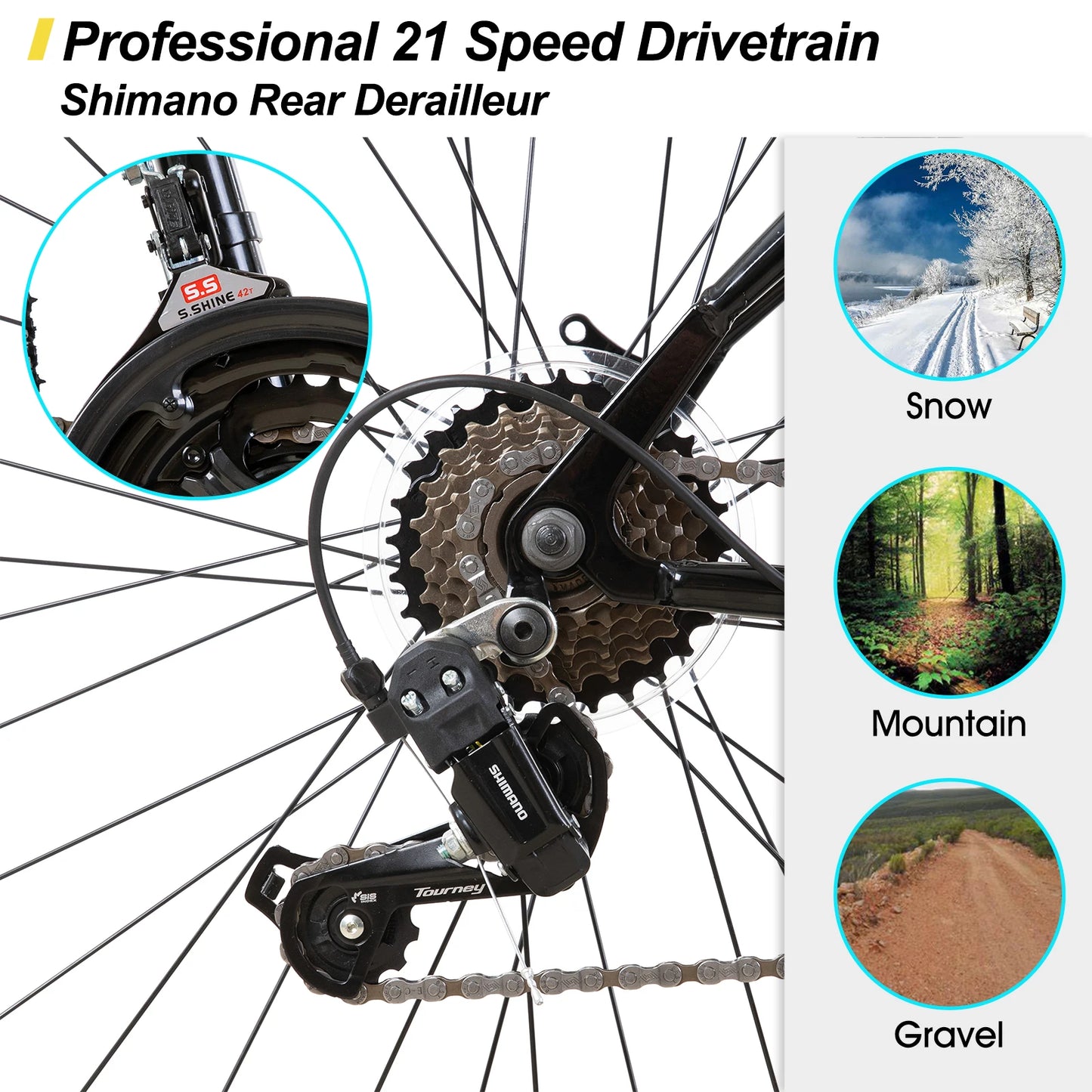26, 27.5, or 29 Inch 21-Speed Mountain Bike for men or women