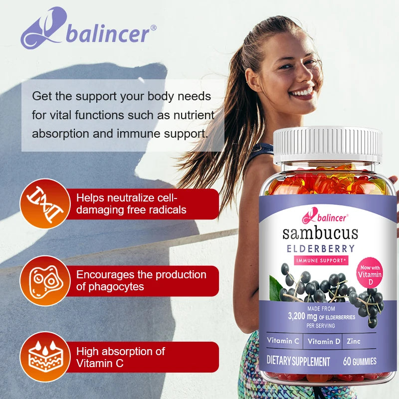 Elderberry Gummies, Vitamins C and D, Zinc