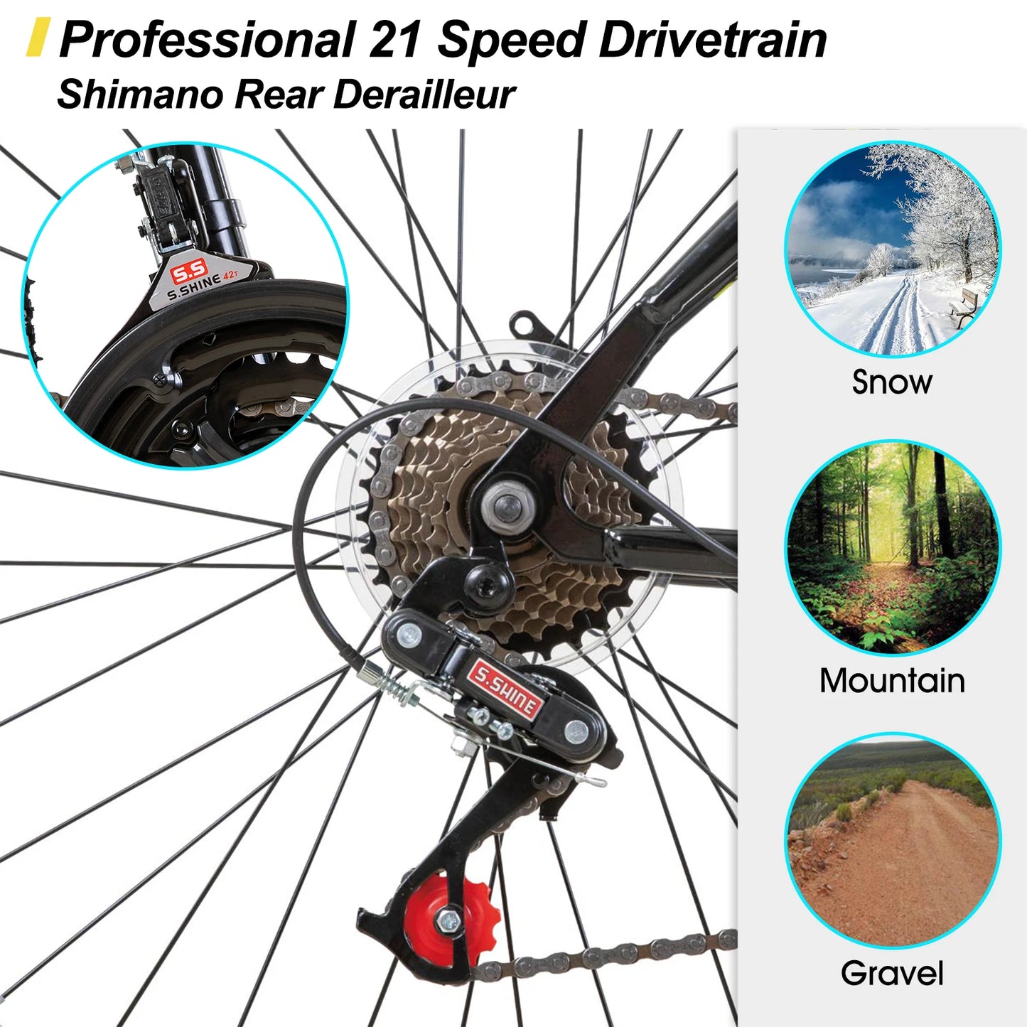24 " or 26" 21-Speed Mountain Bike for Men or Women