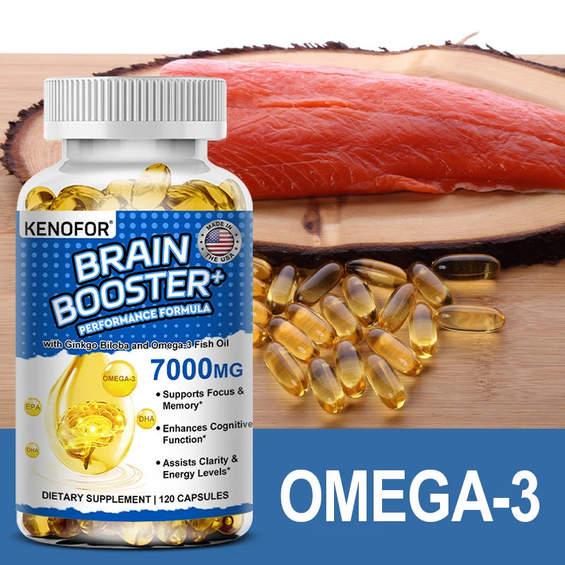 Brain Booster, Omega 3 Fish Oil, Ginkgo Biloba