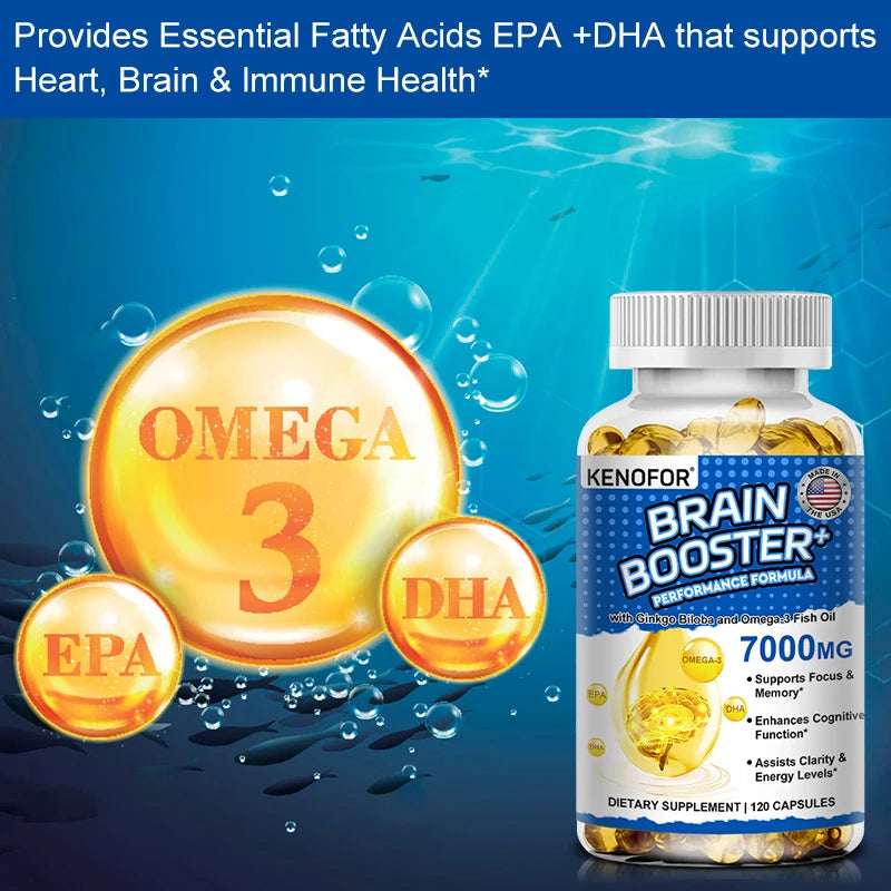 Brain Booster, Omega 3 Fish Oil, Ginkgo Biloba