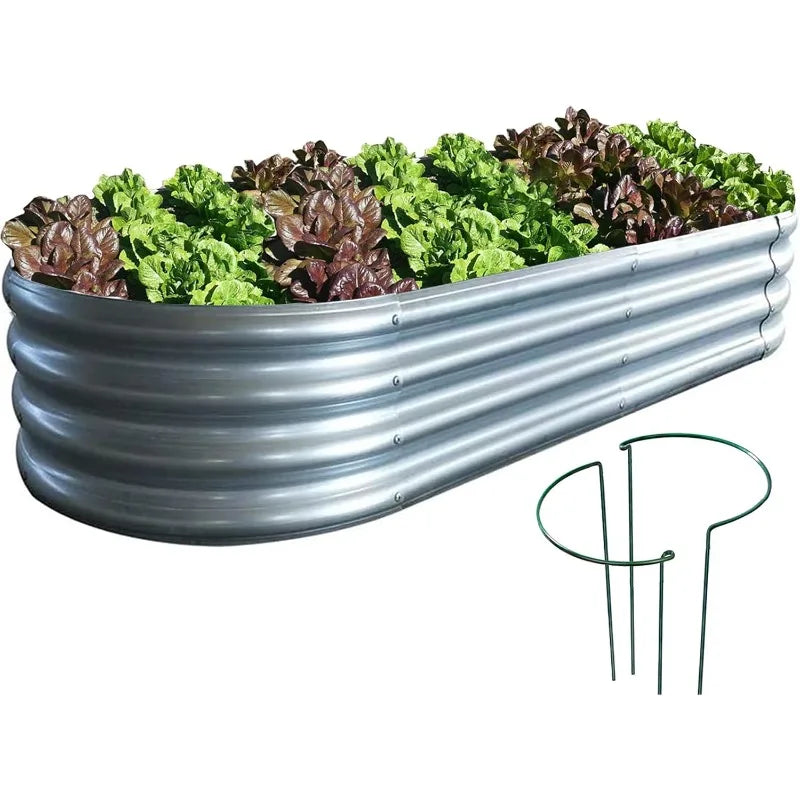 4x2x1 Ft. Galvanized Raised Garden Bed, with Metal Plant Stakes