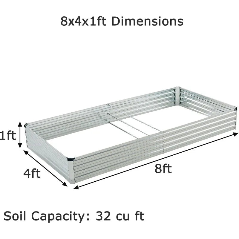 2 Pack 8x4x1 Foot Galvanized Raised Garden, 4 Plastic Corners