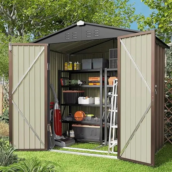 Outdoor Storage Shed 6 x 4 FT, Galvanized Metal, Double Lockable Doors