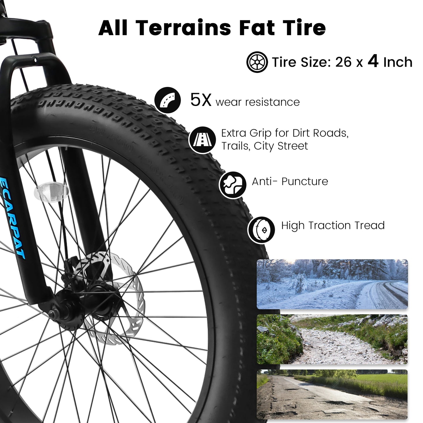 Ecarpat 26 Inch 21-Speed Fat Tire Mountain Bike