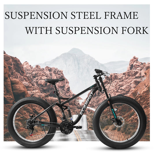 26 inch 21-Speed Fat Tire Mountain Bike for Men or Women