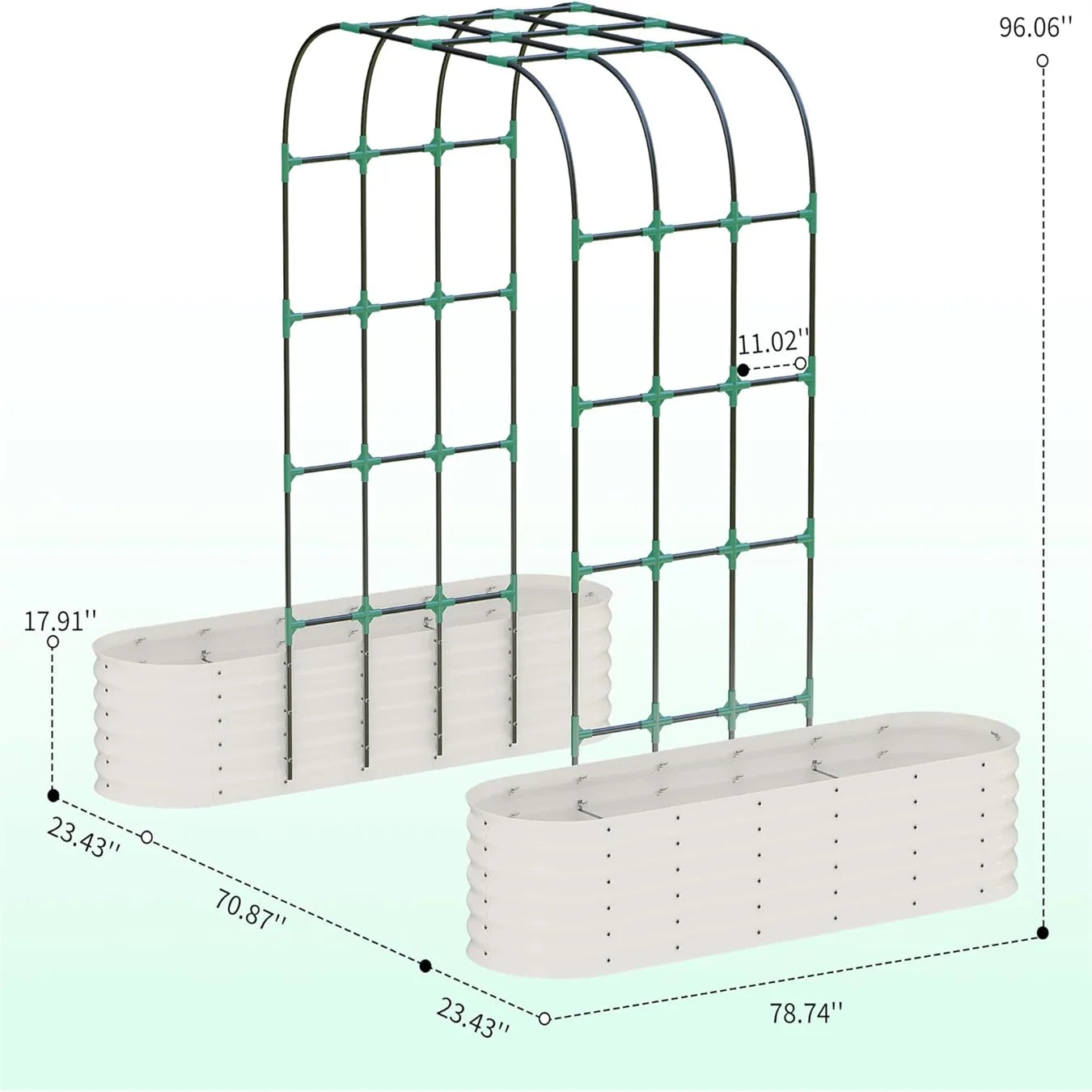 8-Foot Arch Trellis with 2 Raised Garden Beds, for Climbing Vegetables