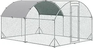 Large Metal Chicken Coop, Chicken Run, Waterproof and Anti-UV Cover, Dome Shaped Walk in
