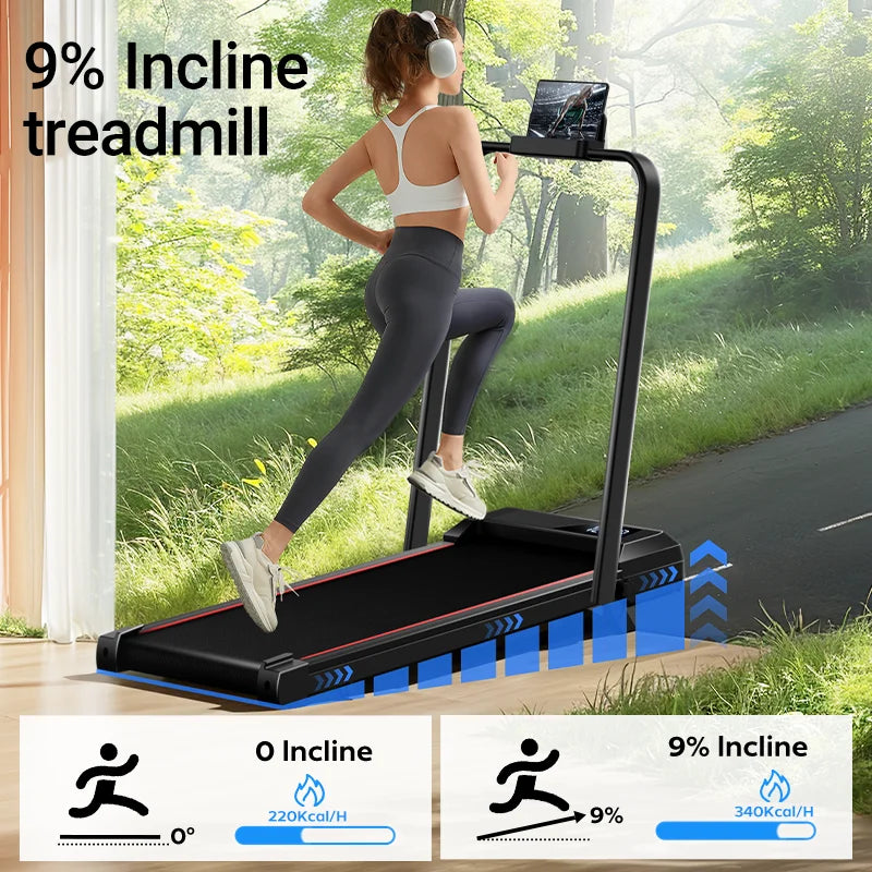 Walking Pad Treadmill; Fully Foldable; 0-9% Incline, Under-Desk