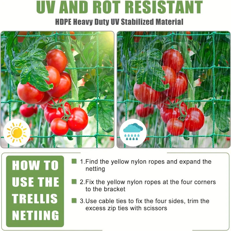 Heavy-Duty Vegetable Garden Trellis Netting, 4x4 Inch Spacing