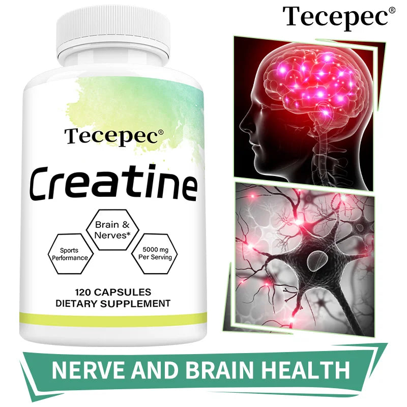Creatine Monohydrate 5000 mg, Supports Muscle, Performance & Strength, Recovery, Brain Function, 120 Capsules