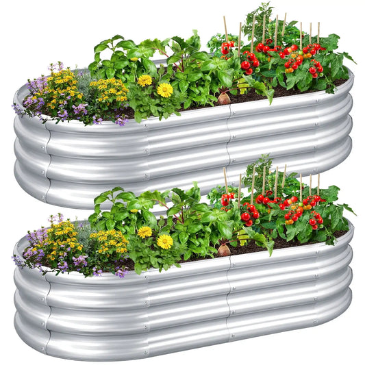 2-Pack Galvanized Raised Garden Beds, 12 Inches High, 4 Ft.  x 2 Ft.