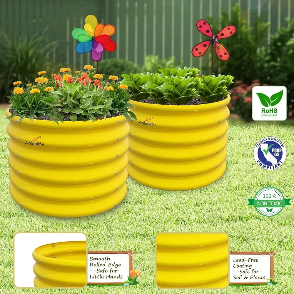 4-Pack Round Raised Garden Beds, Galvanized Steel, 18 In. High,  2 Ft. Diameter
