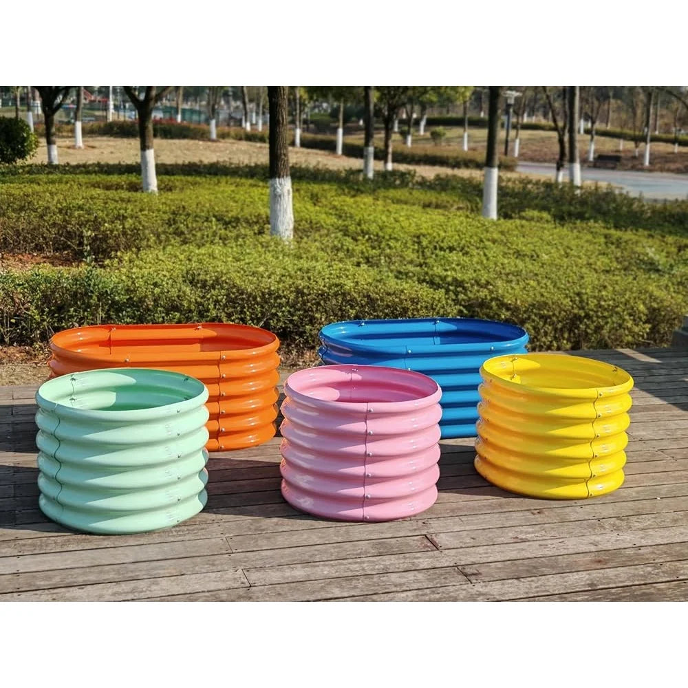 5-Pack Raised Garden Beds, Galvanized Steel, 18 In. High, 3 Round, 2 Oval