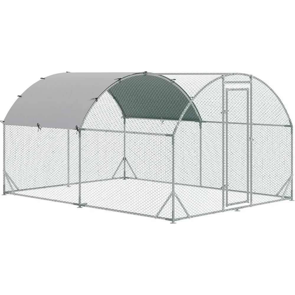Large Metal Chicken Coop, Chicken Run, Waterproof and Anti-UV Cover, Dome Shaped Walk in