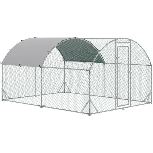 Large Metal Chicken Coop, Chicken Run, Waterproof and Anti-UV Cover, Dome Shaped Walk in