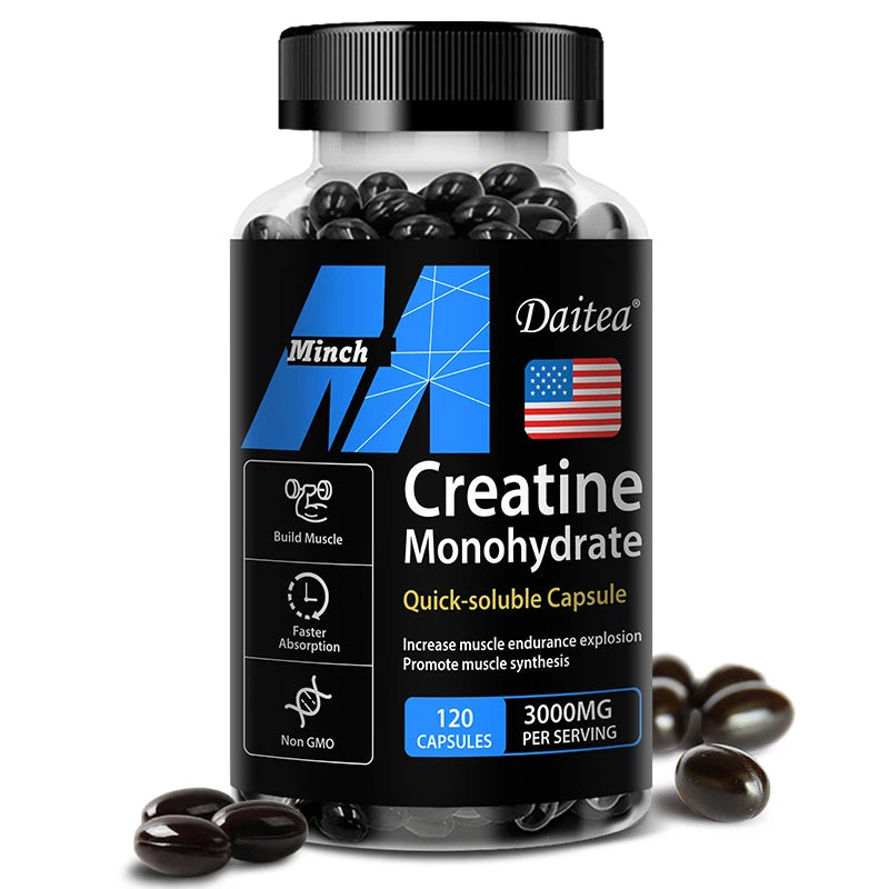 Creatine Monohydrate 3000 Mg, Easy To Absorb, Supports Strength, Muscle, Helps Replenish Muscle &  ATP Levels, 120 Capsules