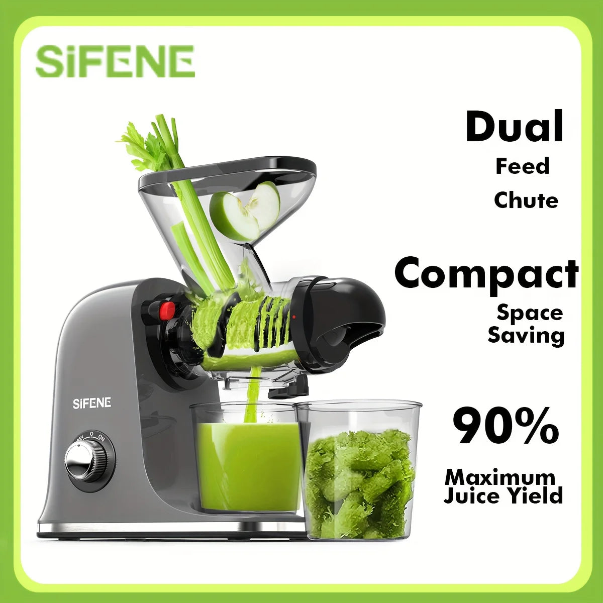 Cold Press Juicer - Slow Masticating, High Yield for Fruits & Veggies, Dual-Mouth, Anti-Clog, Easy Clean, BPA-Free