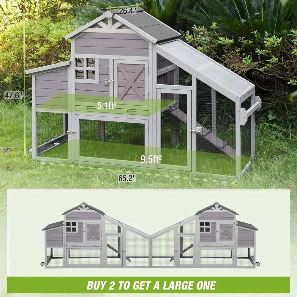 Chicken Coop/Tractor, Large Nesting Box, Easy to Move