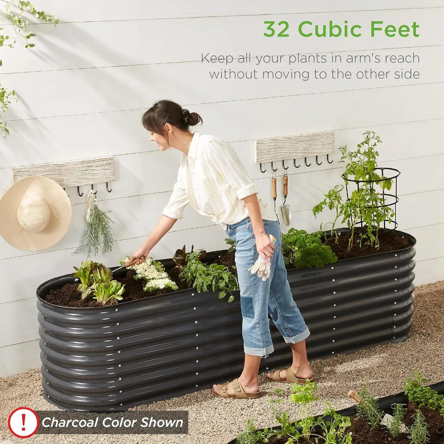 8x2x2ft Metal Raised Garden, W/ 4 Support Bars