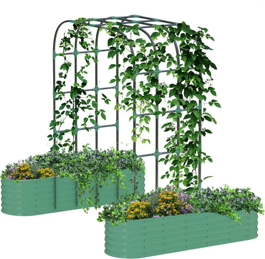 8-Foot Arch Trellis with 2 Raised Garden Beds, for Climbing Vegetables