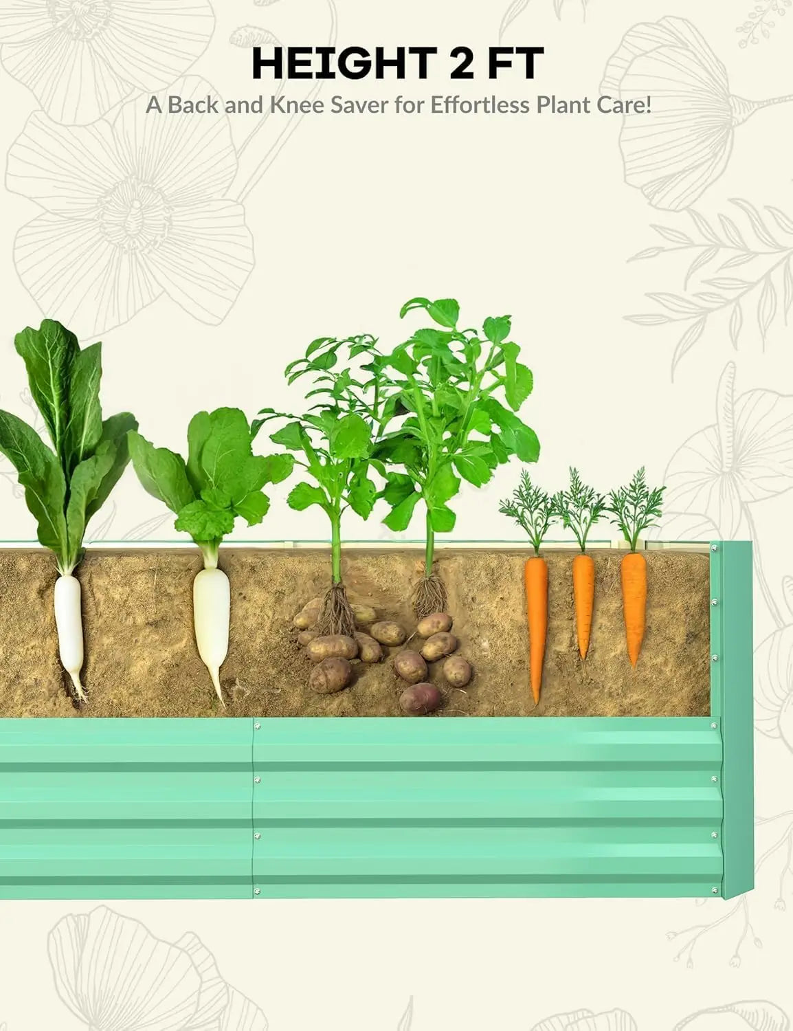 Two-foot High Galvanized Raised Garden Bed, 2 sizes, 2 colors