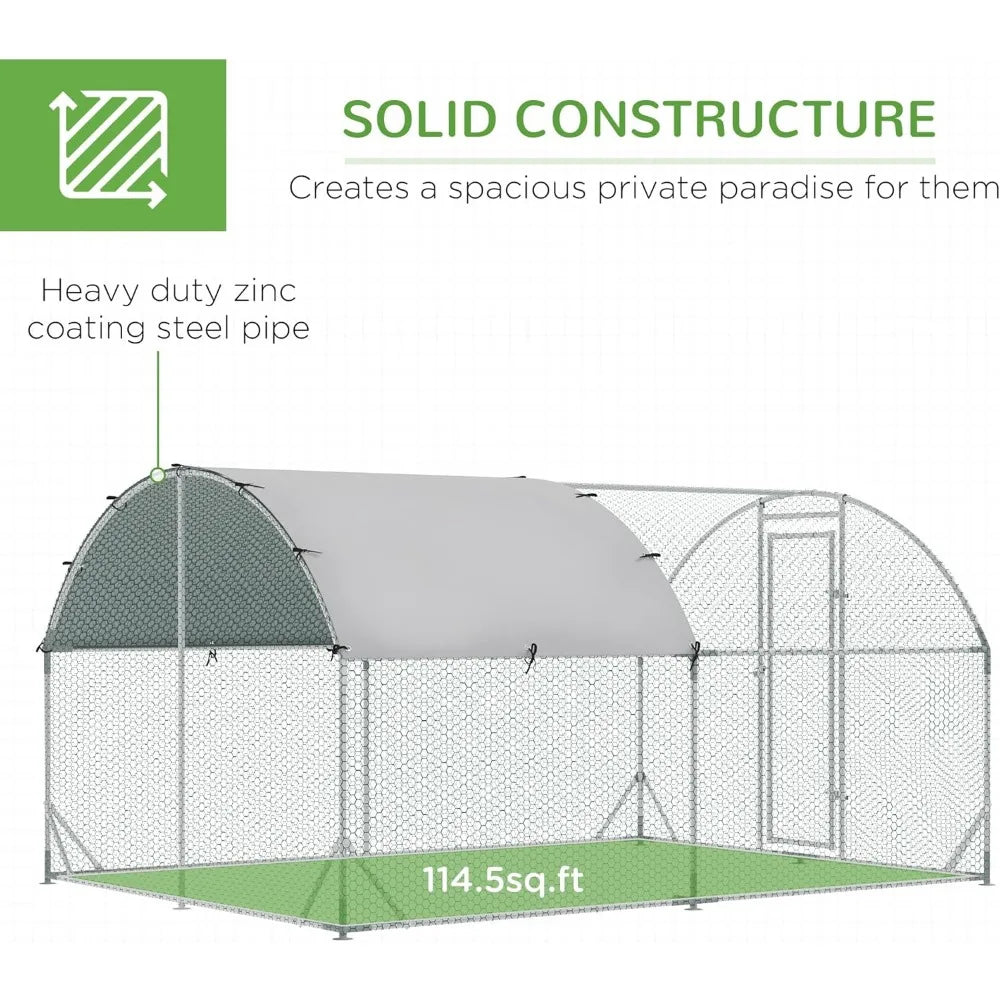 Large Metal Chicken Coop, Chicken Run, Waterproof and Anti-UV Cover, Dome Shaped Walk in