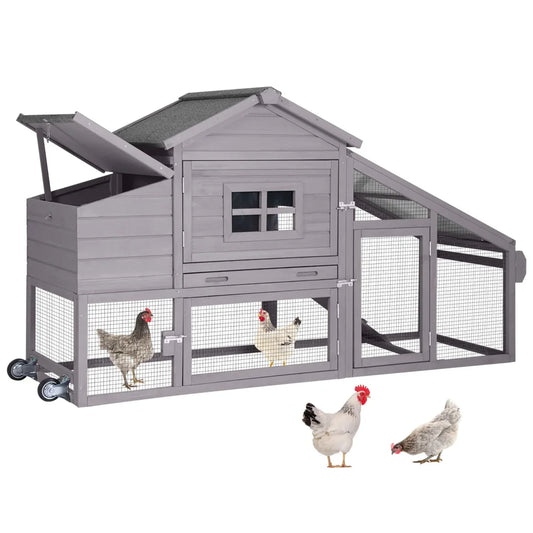 Movable Chicken Coop with Wheels, Large Poultry Cage for Outdoor, Wood Hen House with Nesting Box Backyard Chicken House