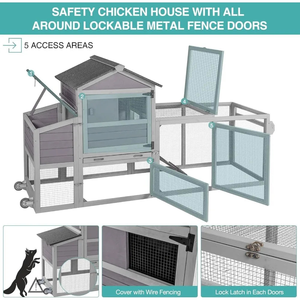 Chicken Coop, 2 - 4 Chickens, Mobile with Wheels