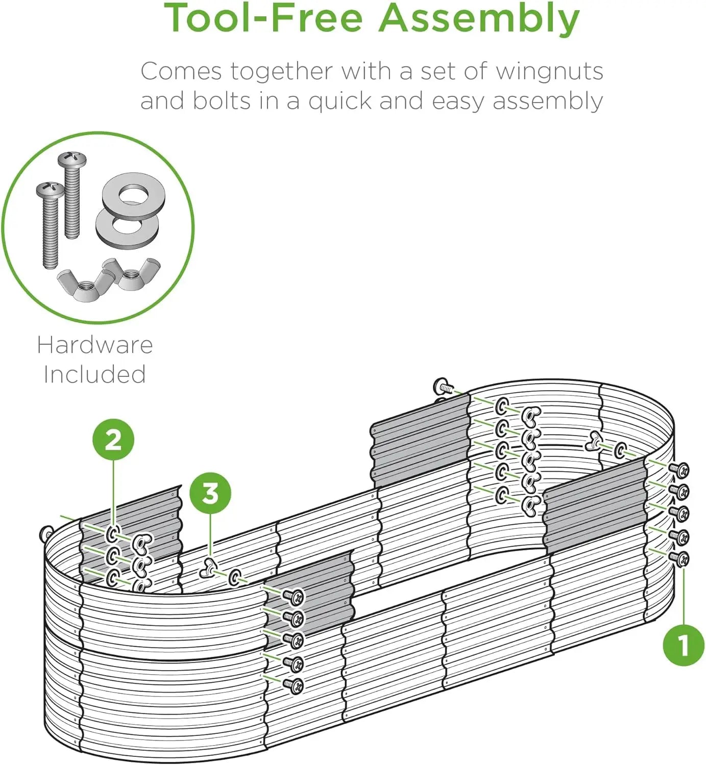 8x2x2ft Metal Raised Garden, W/ 4 Support Bars