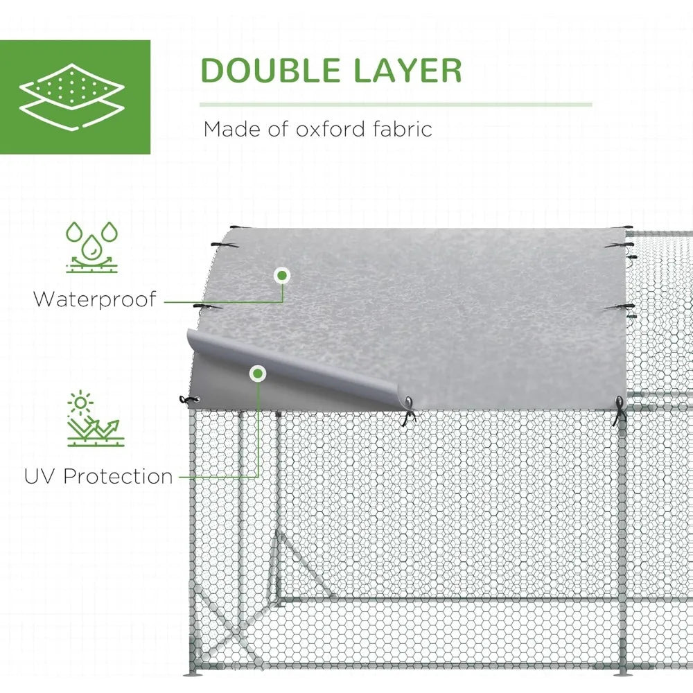 Large Metal Chicken Coop, Chicken Run, Waterproof and Anti-UV Cover, Dome Shaped Walk in