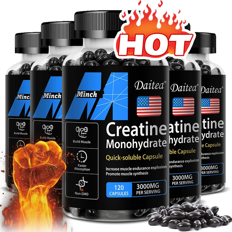 Creatine Monohydrate 3000 Mg, Easy To Absorb, Supports Strength, Muscle, Helps Replenish Muscle &  ATP Levels, 120 Capsules