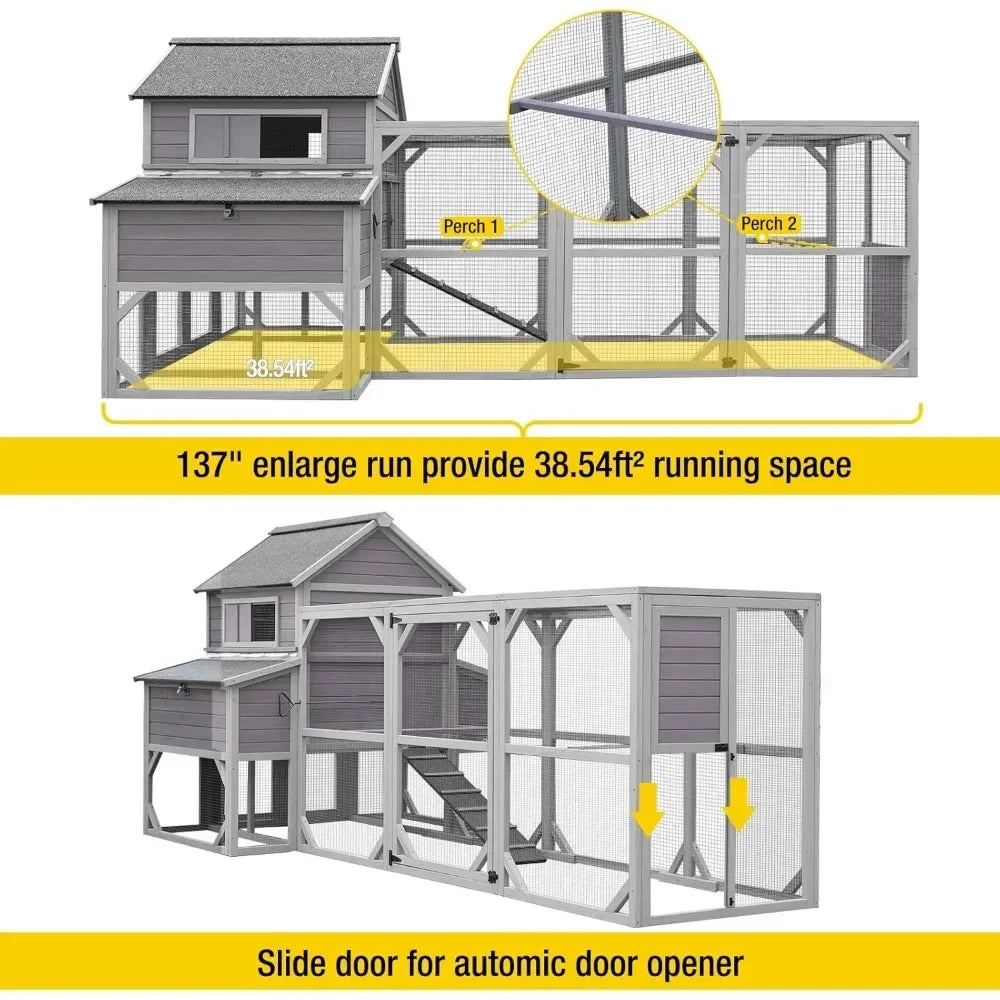 Chicken Coop, Extra Large for 8-10 Chickens, with Large Run