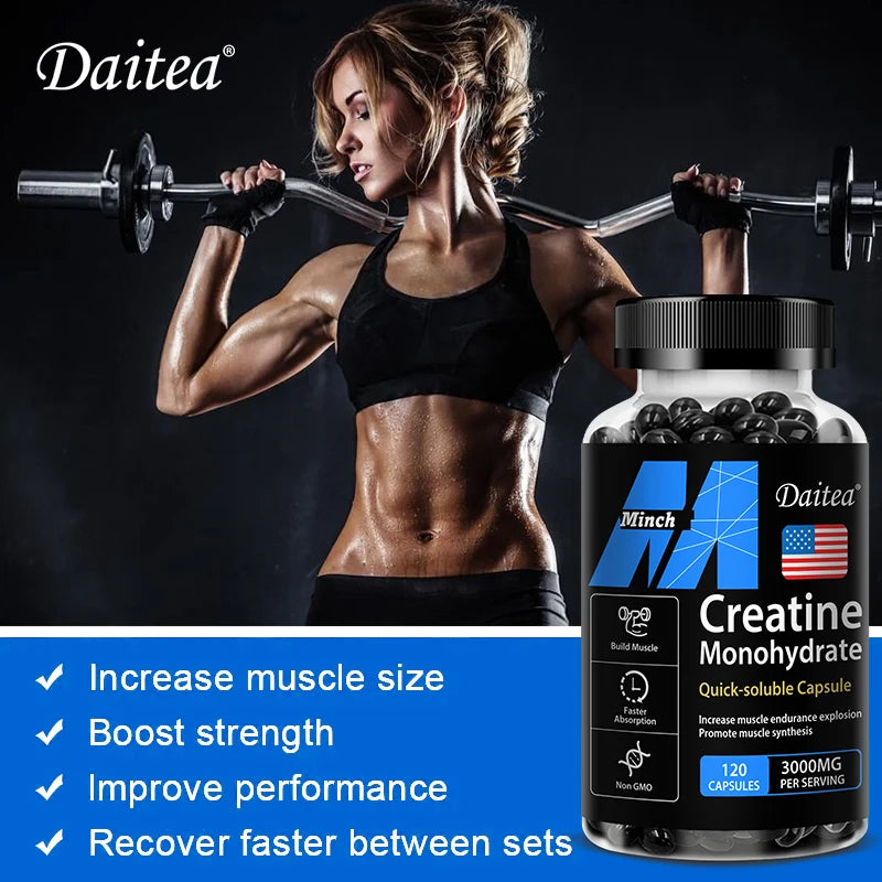 Creatine Monohydrate 3000 Mg, Easy To Absorb, Supports Strength, Muscle, Helps Replenish Muscle &  ATP Levels, 120 Capsules